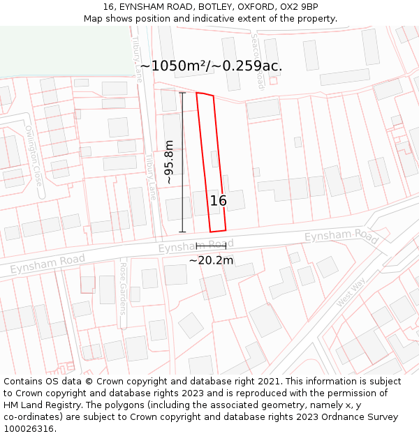 16, EYNSHAM ROAD, BOTLEY, OXFORD, OX2 9BP: Plot and title map