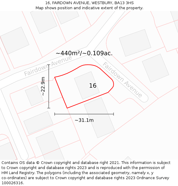 16, FAIRDOWN AVENUE, WESTBURY, BA13 3HS: Plot and title map