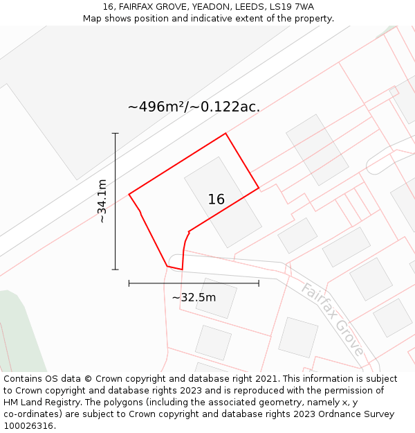 16, FAIRFAX GROVE, YEADON, LEEDS, LS19 7WA: Plot and title map