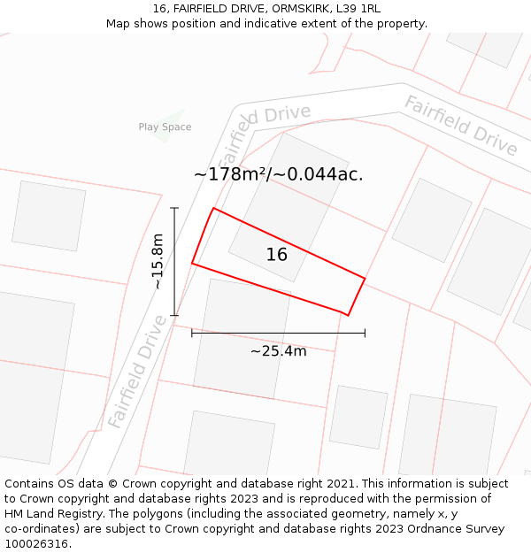 16, FAIRFIELD DRIVE, ORMSKIRK, L39 1RL: Plot and title map