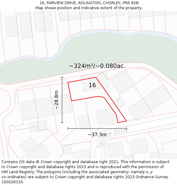 16, FAIRVIEW DRIVE, ADLINGTON, CHORLEY, PR6 9SB: Plot and title map