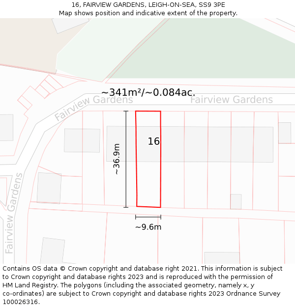 16, FAIRVIEW GARDENS, LEIGH-ON-SEA, SS9 3PE: Plot and title map