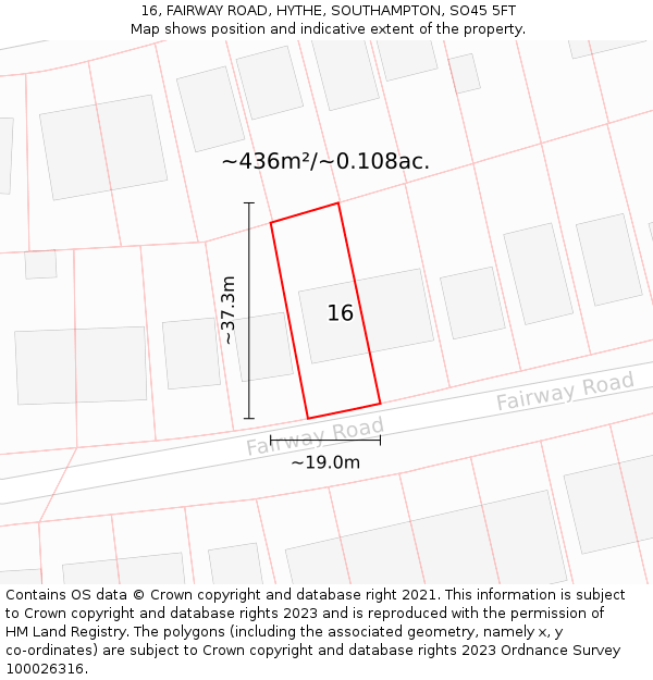 16, FAIRWAY ROAD, HYTHE, SOUTHAMPTON, SO45 5FT: Plot and title map