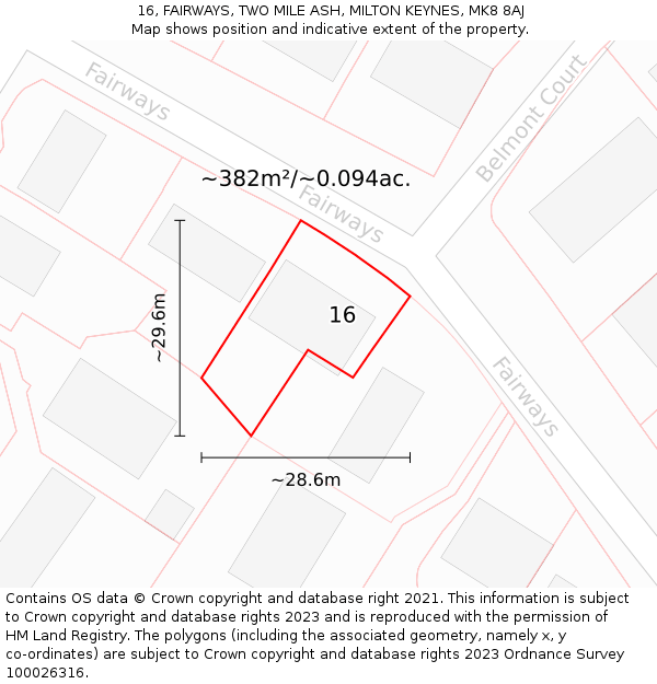 16, FAIRWAYS, TWO MILE ASH, MILTON KEYNES, MK8 8AJ: Plot and title map