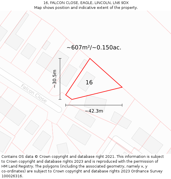 16, FALCON CLOSE, EAGLE, LINCOLN, LN6 9DX: Plot and title map