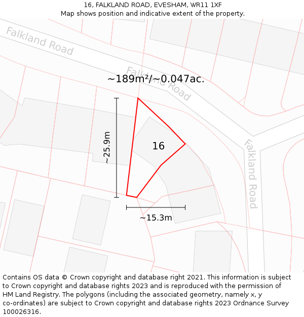16, FALKLAND ROAD, EVESHAM, WR11 1XF: Plot and title map