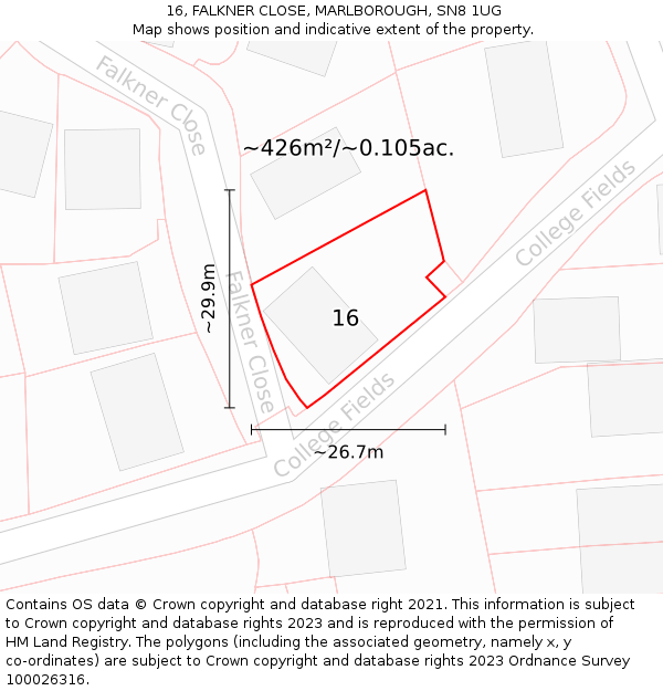 16, FALKNER CLOSE, MARLBOROUGH, SN8 1UG: Plot and title map