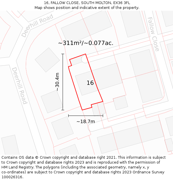 16, FALLOW CLOSE, SOUTH MOLTON, EX36 3FL: Plot and title map