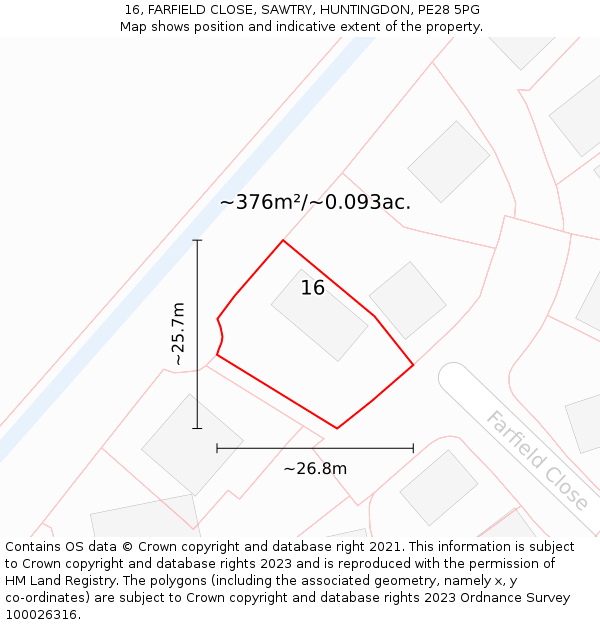 16, FARFIELD CLOSE, SAWTRY, HUNTINGDON, PE28 5PG: Plot and title map