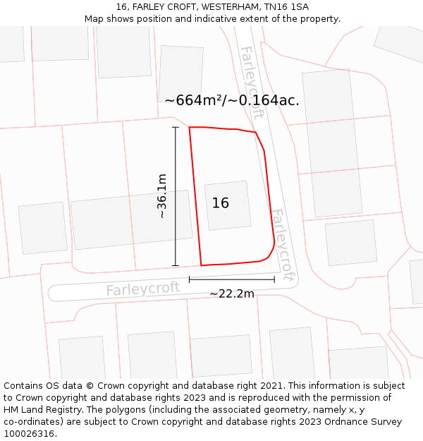 16, FARLEY CROFT, WESTERHAM, TN16 1SA: Plot and title map