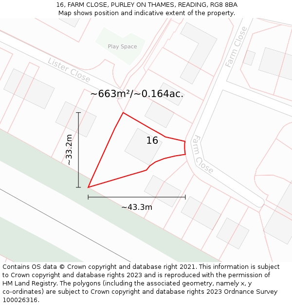 16, FARM CLOSE, PURLEY ON THAMES, READING, RG8 8BA: Plot and title map