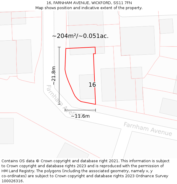 16, FARNHAM AVENUE, WICKFORD, SS11 7FN: Plot and title map