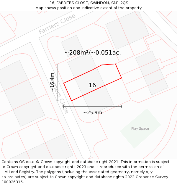 16, FARRIERS CLOSE, SWINDON, SN1 2QS: Plot and title map