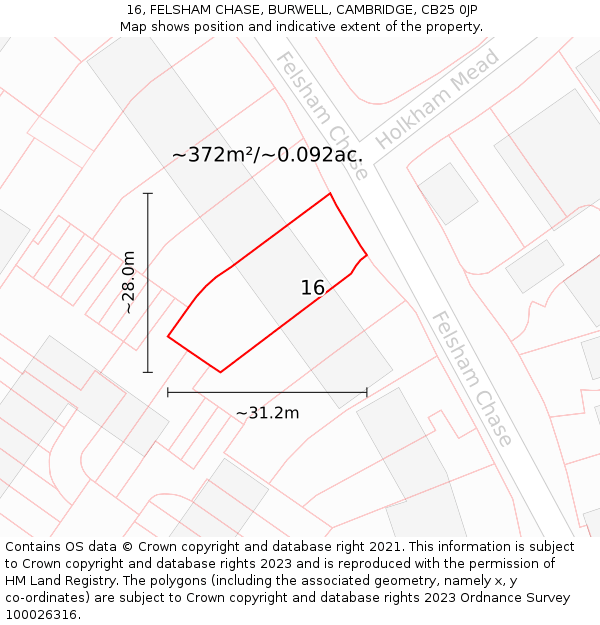 16, FELSHAM CHASE, BURWELL, CAMBRIDGE, CB25 0JP: Plot and title map