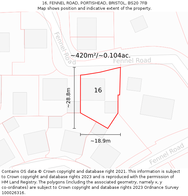 16, FENNEL ROAD, PORTISHEAD, BRISTOL, BS20 7FB: Plot and title map