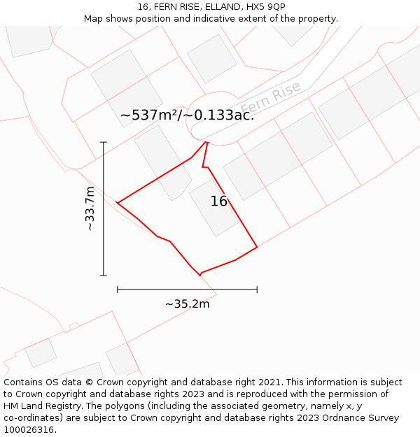 16, FERN RISE, ELLAND, HX5 9QP: Plot and title map