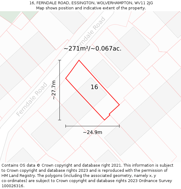 16, FERNDALE ROAD, ESSINGTON, WOLVERHAMPTON, WV11 2JG: Plot and title map