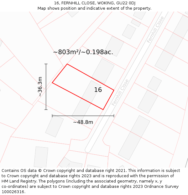 16, FERNHILL CLOSE, WOKING, GU22 0DJ: Plot and title map