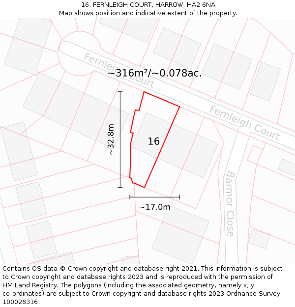 16, FERNLEIGH COURT, HARROW, HA2 6NA: Plot and title map