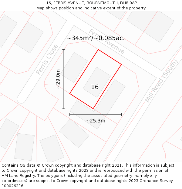 16, FERRIS AVENUE, BOURNEMOUTH, BH8 0AP: Plot and title map