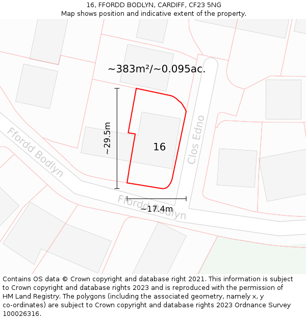 16, FFORDD BODLYN, CARDIFF, CF23 5NG: Plot and title map