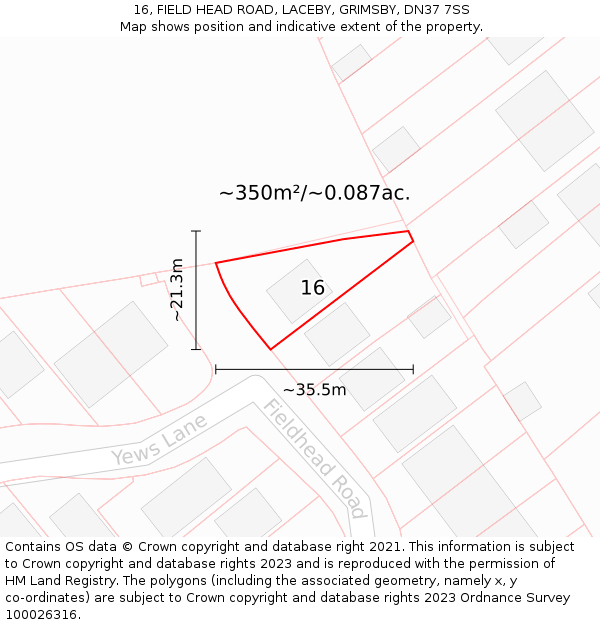 16, FIELD HEAD ROAD, LACEBY, GRIMSBY, DN37 7SS: Plot and title map