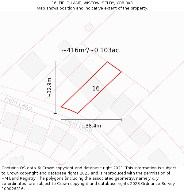 16, FIELD LANE, WISTOW, SELBY, YO8 3XD: Plot and title map