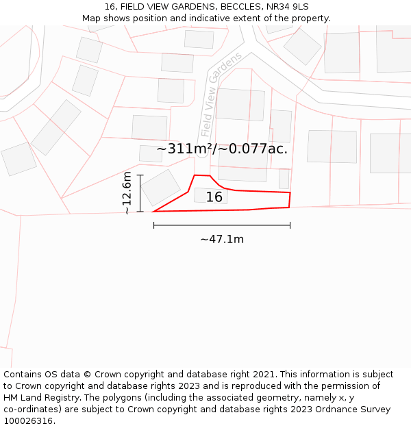 16, FIELD VIEW GARDENS, BECCLES, NR34 9LS: Plot and title map