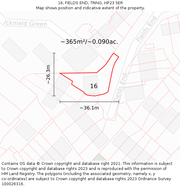 16, FIELDS END, TRING, HP23 5ER: Plot and title map