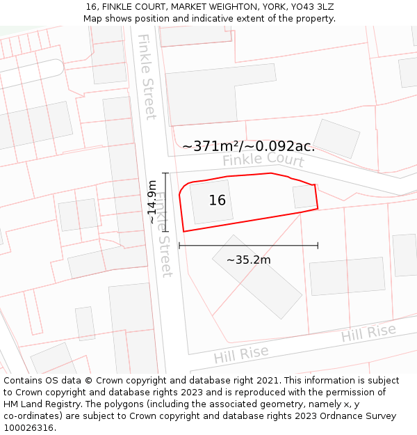 16, FINKLE COURT, MARKET WEIGHTON, YORK, YO43 3LZ: Plot and title map