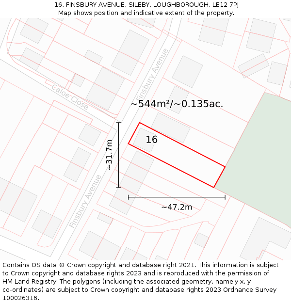 16, FINSBURY AVENUE, SILEBY, LOUGHBOROUGH, LE12 7PJ: Plot and title map