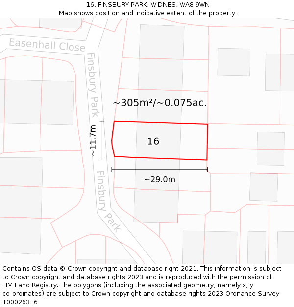 16, FINSBURY PARK, WIDNES, WA8 9WN: Plot and title map