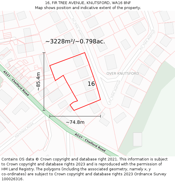 16, FIR TREE AVENUE, KNUTSFORD, WA16 8NF: Plot and title map