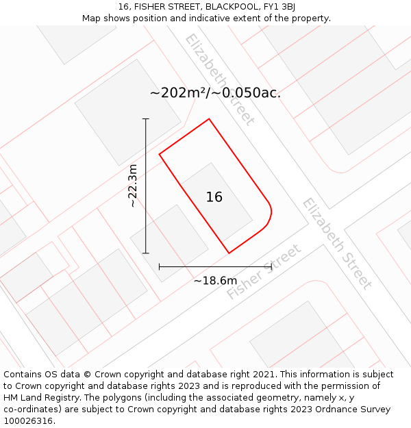 16, FISHER STREET, BLACKPOOL, FY1 3BJ: Plot and title map