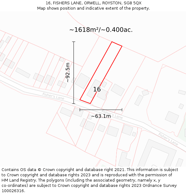 16, FISHERS LANE, ORWELL, ROYSTON, SG8 5QX: Plot and title map