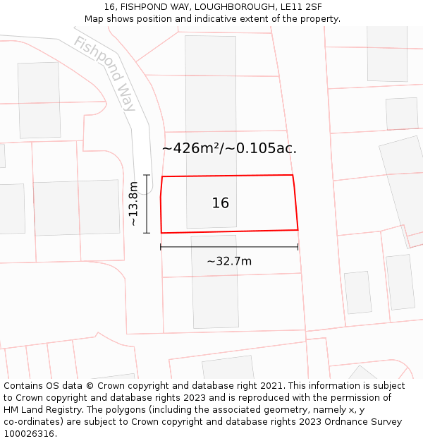 16, FISHPOND WAY, LOUGHBOROUGH, LE11 2SF: Plot and title map