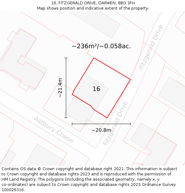 16, FITZGERALD DRIVE, DARWEN, BB3 3FH: Plot and title map