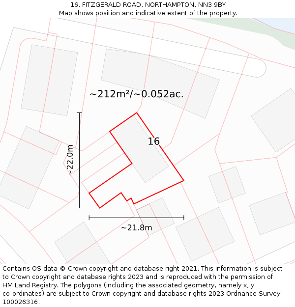 16, FITZGERALD ROAD, NORTHAMPTON, NN3 9BY: Plot and title map