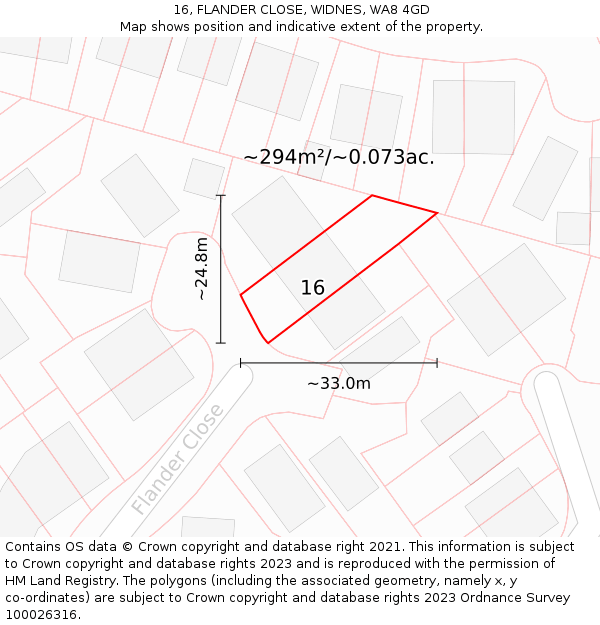 16, FLANDER CLOSE, WIDNES, WA8 4GD: Plot and title map