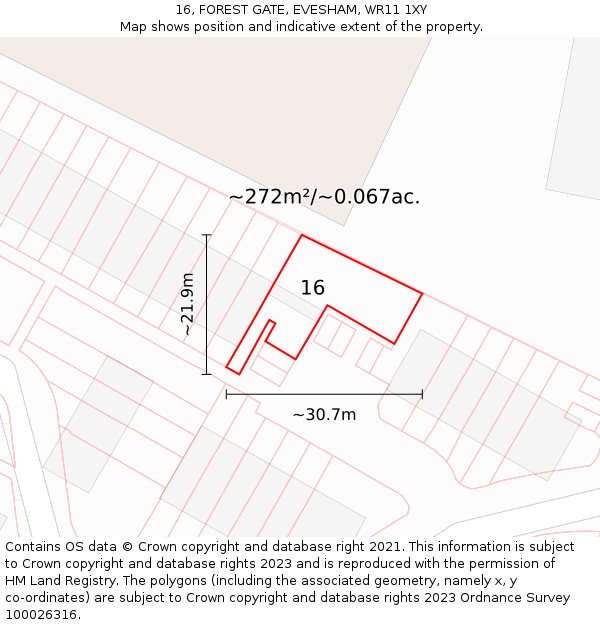 16, FOREST GATE, EVESHAM, WR11 1XY: Plot and title map