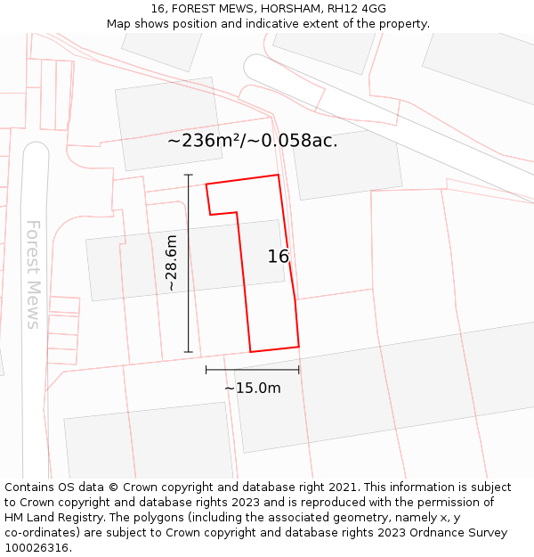 16, FOREST MEWS, HORSHAM, RH12 4GG: Plot and title map