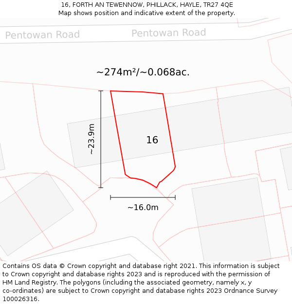 16, FORTH AN TEWENNOW, PHILLACK, HAYLE, TR27 4QE: Plot and title map