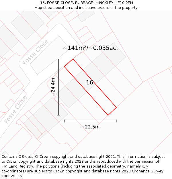 16, FOSSE CLOSE, BURBAGE, HINCKLEY, LE10 2EH: Plot and title map