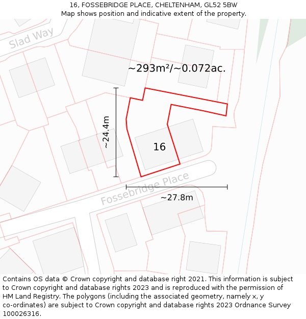 16, FOSSEBRIDGE PLACE, CHELTENHAM, GL52 5BW: Plot and title map