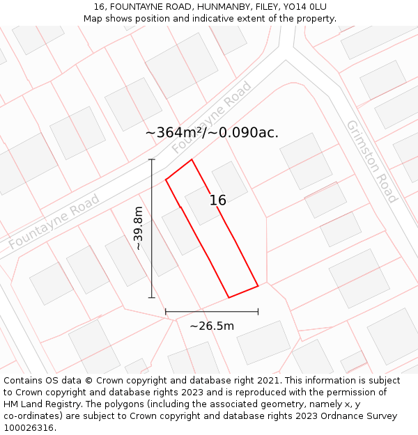 16, FOUNTAYNE ROAD, HUNMANBY, FILEY, YO14 0LU: Plot and title map