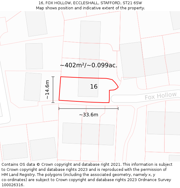 16, FOX HOLLOW, ECCLESHALL, STAFFORD, ST21 6SW: Plot and title map