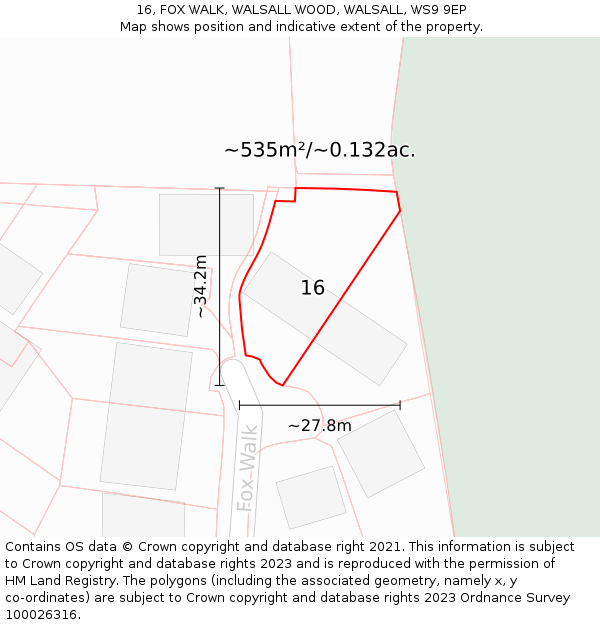 16, FOX WALK, WALSALL WOOD, WALSALL, WS9 9EP: Plot and title map