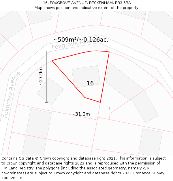 16, FOXGROVE AVENUE, BECKENHAM, BR3 5BA: Plot and title map