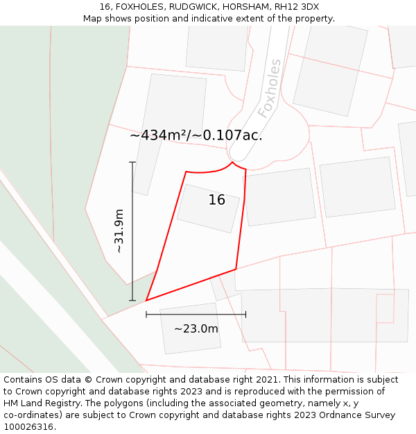 16, FOXHOLES, RUDGWICK, HORSHAM, RH12 3DX: Plot and title map