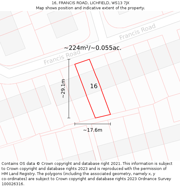 16, FRANCIS ROAD, LICHFIELD, WS13 7JX: Plot and title map